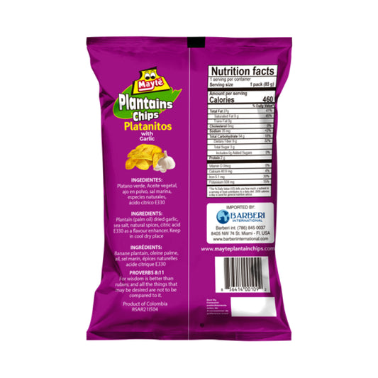 Mayte Plantain Chips – Garlic – 30/3 oz